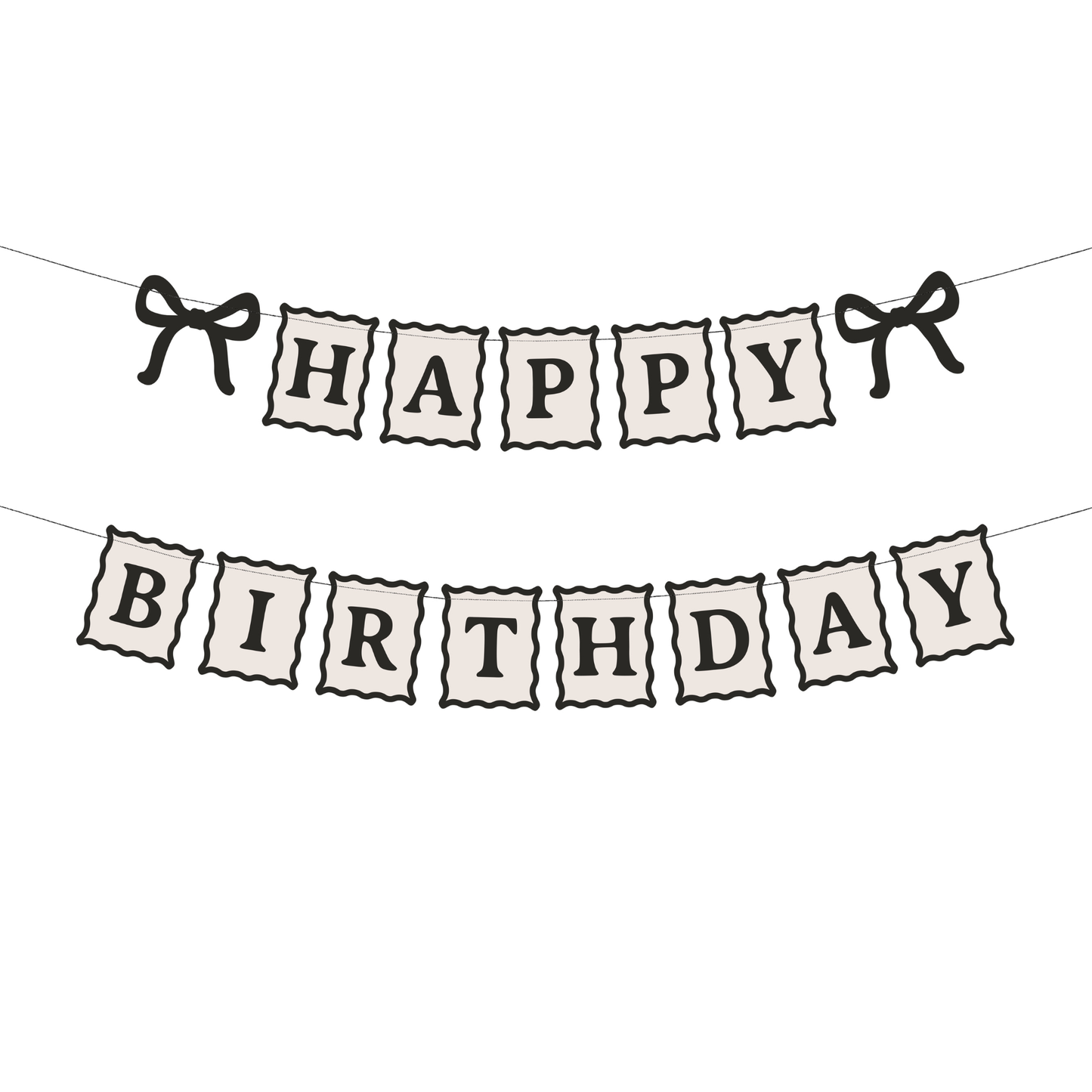 Black and cream Happy Birthday banner with bows available in Toronto and shipping across Canada