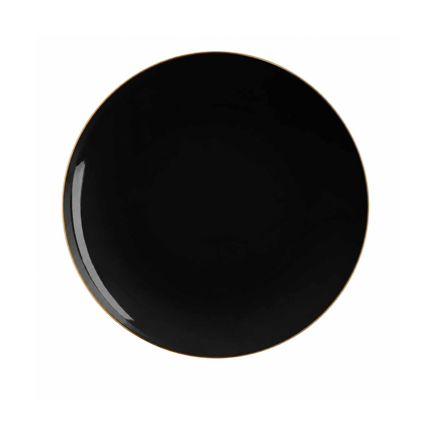 BLACK & GOLD ROUND REUSABLE DESSERT PLATES | 10 PIECES