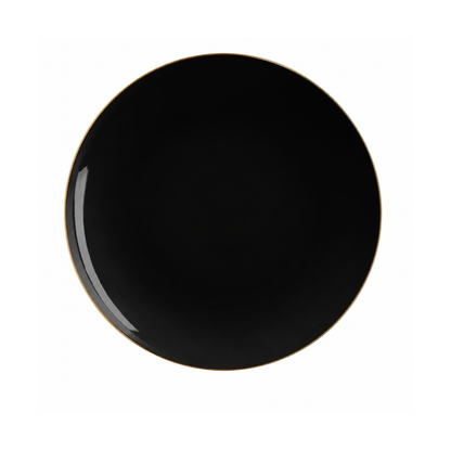 BLACK & GOLD ROUND REUSABLE DESSERT PLATES | 10 PIECES