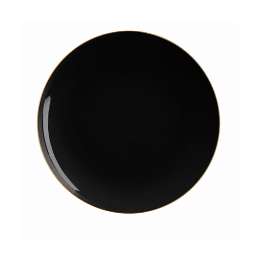 BLACK & GOLD ROUND REUSABLE DESSERT PLATES | 10 PIECES