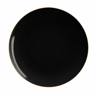 BLACK & GOLD ROUND REUSABLE DINNER PLATES | 10 PIECES