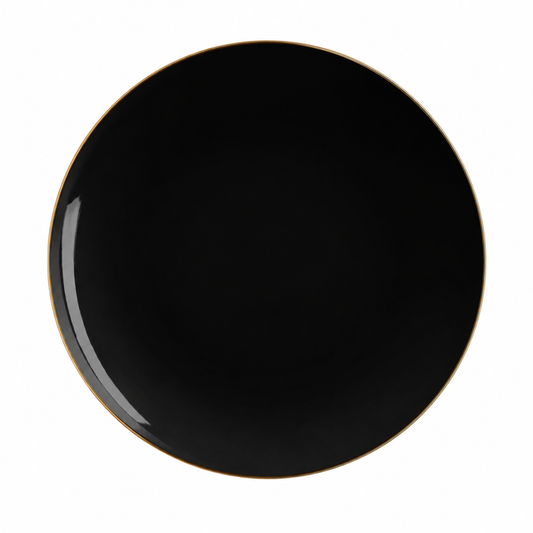 BLACK & GOLD ROUND REUSABLE DINNER PLATES | 10 PIECES