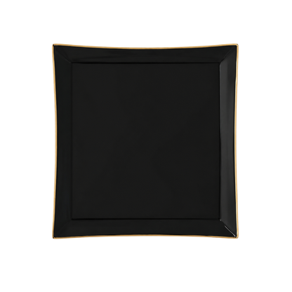 BLACK & GOLD SQUARE REUSABLE DESSERT PLATES | 10 PIECES