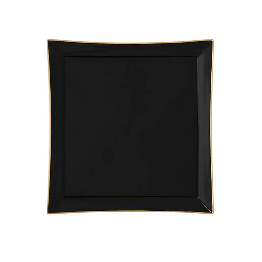 BLACK & GOLD SQUARE REUSABLE DESSERT PLATES | 10 PIECES