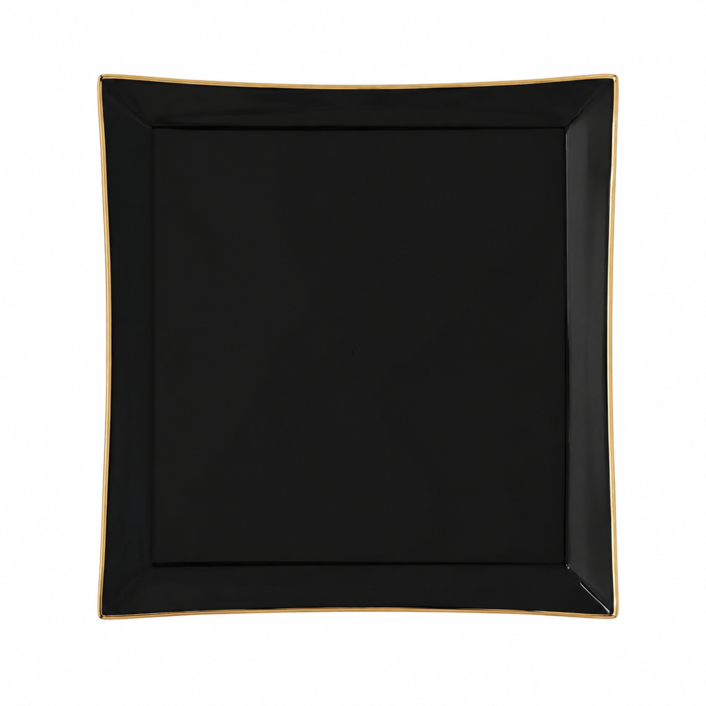 BLACK & GOLD SQUARE REUSABLE DINNER PLATES | 10 PIECES