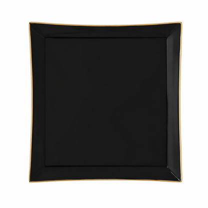 BLACK & GOLD SQUARE REUSABLE DINNER PLATES | 10 PIECES