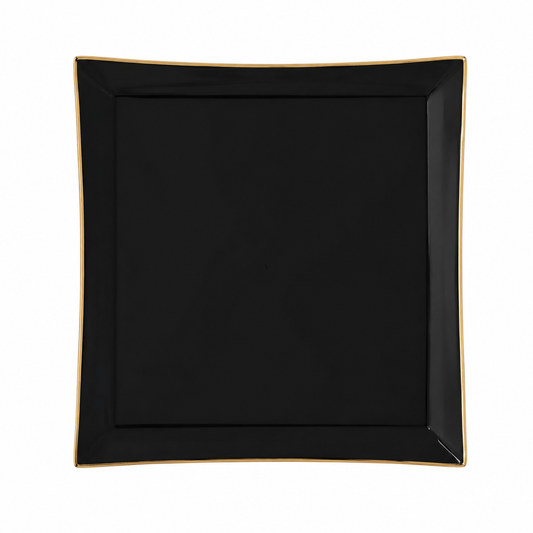 BLACK & GOLD SQUARE REUSABLE DINNER PLATES | 10 PIECES