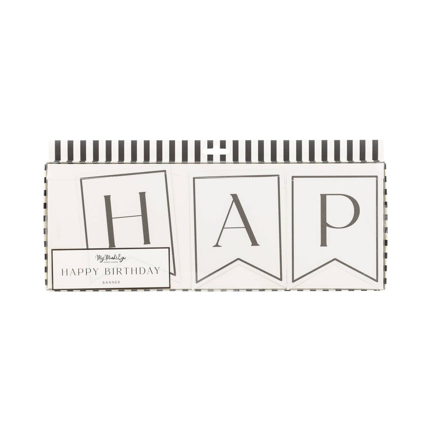 Black Happy Birthday banner packaging by My Mind’s Eye available in Toronto and shipping across Canada.