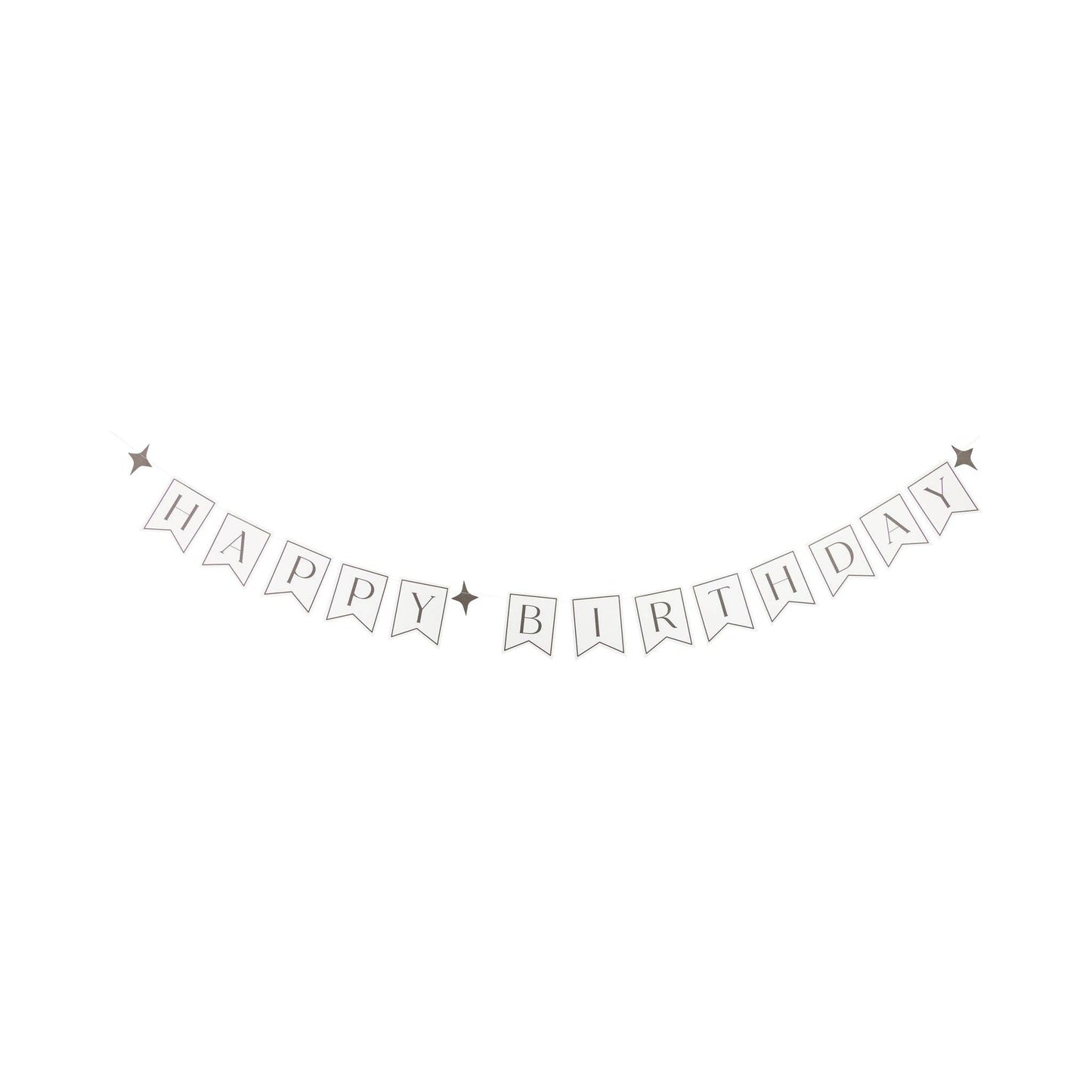 Black Happy Birthday banner with flag-shaped pennants and star accents, modern birthday decoration available at our Toronto party shop.