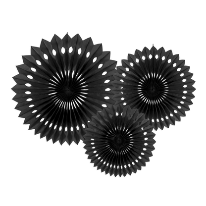 Black tissue paper rosettes set in three sizes available at our Toronto party shop