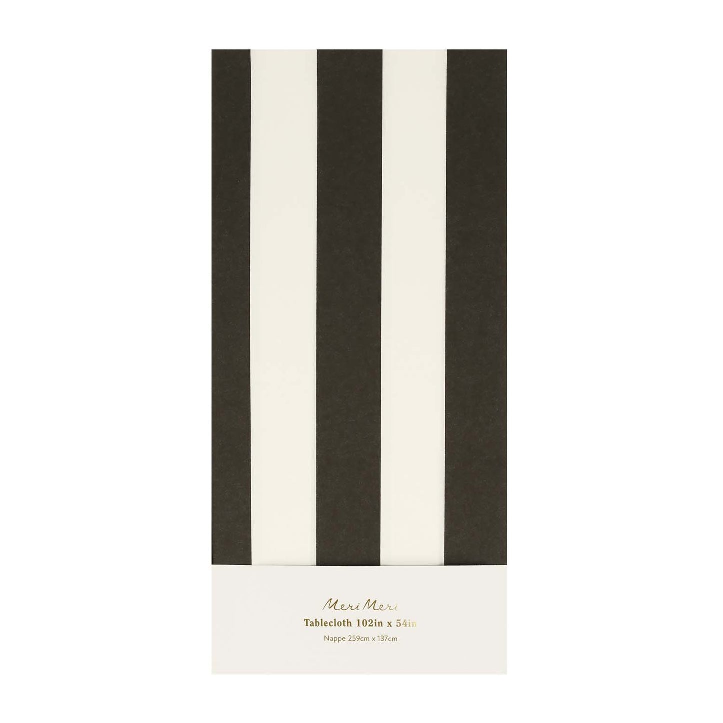 Black and white striped tablecloth packaging on a white background