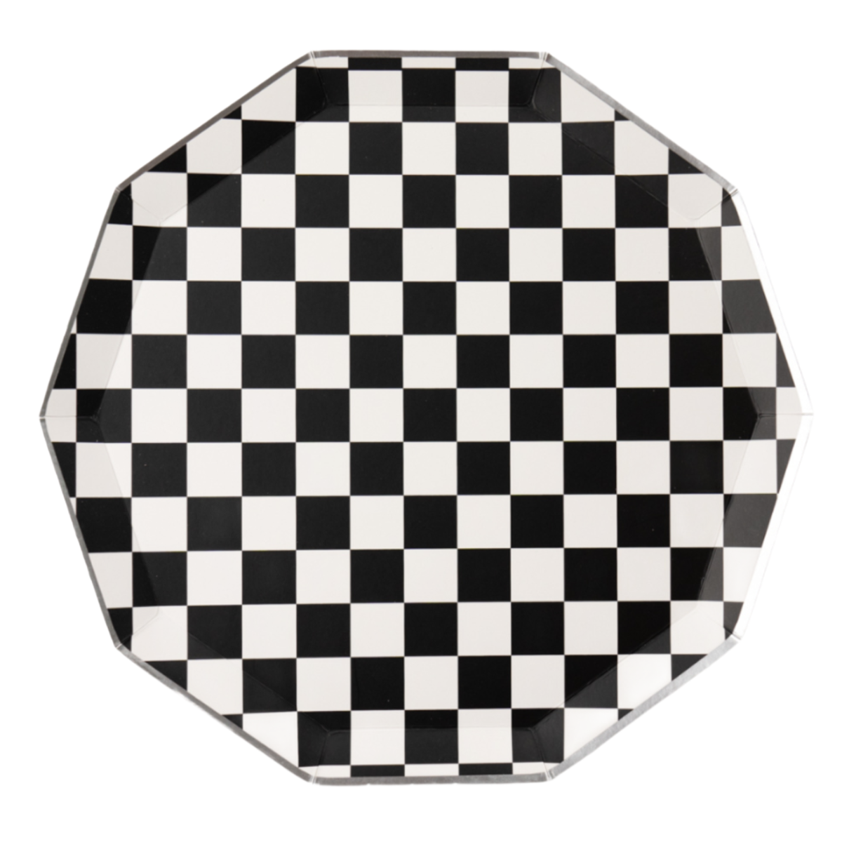 BLACK AND WHITE SIGNATURE CHECKER DINNER PLATES