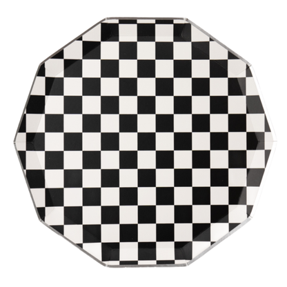 BLACK AND WHITE SIGNATURE CHECKER DINNER PLATES