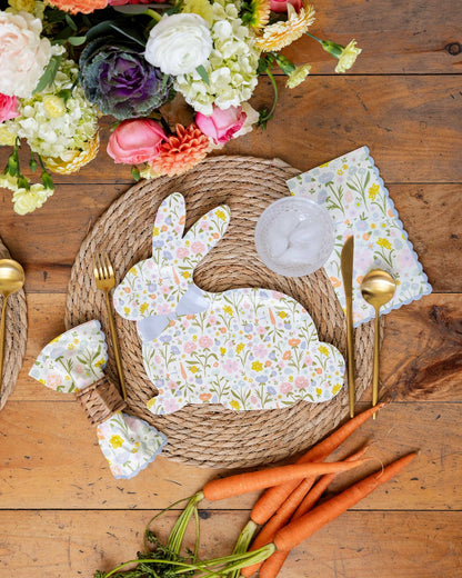 Spring Easter table styled with blooms floral dinner napkins in pastel colours, Toronto party supplies