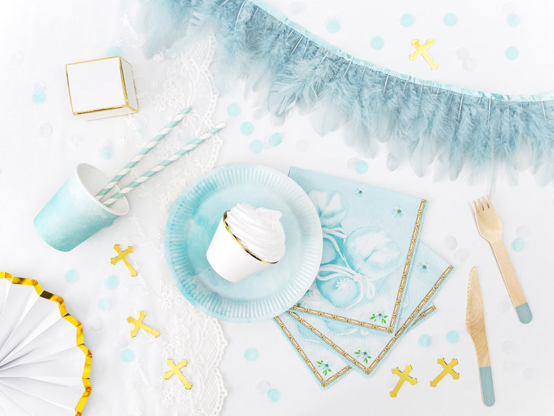 blue and gold party supplies for baptism