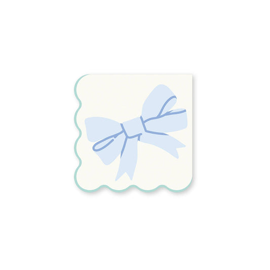 Blue bow cocktail napkin with scalloped edge, perfect for baby showers and Toronto celebrations.