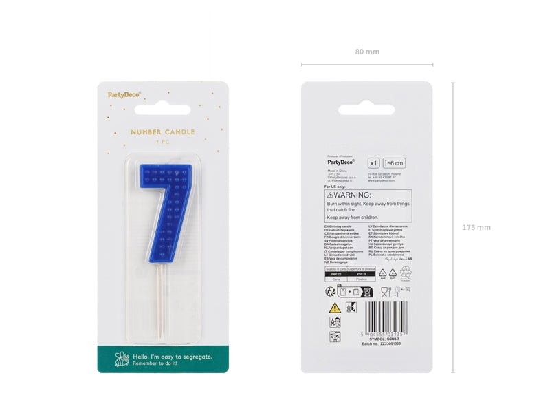 BLUE BRICK PATTERN CANDLE NUMBER 7 – CONFETTIMYPARTY