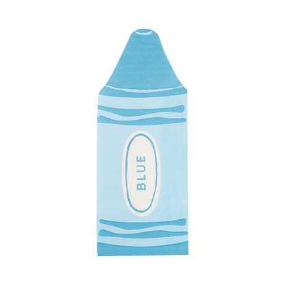 Blue crayon-shaped napkins on a white background