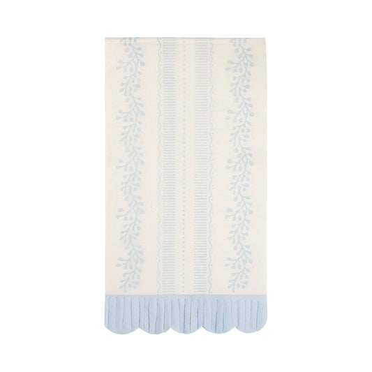 Blue floral guest napkins with scalloped edge for birthdays and parties