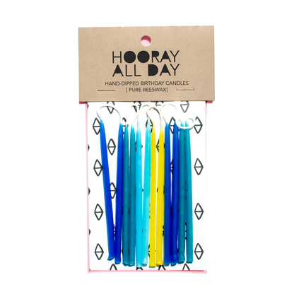 blue hand dripped birthday candles