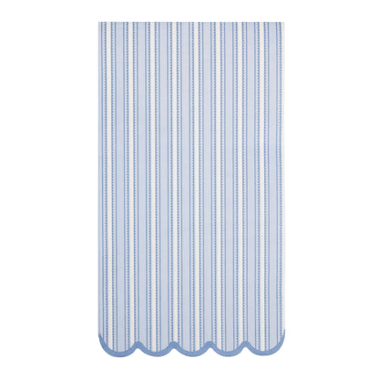 Blue striped dinner napkins with vertical pinstripes and scalloped edges, available at Confetti My Party in Toronto