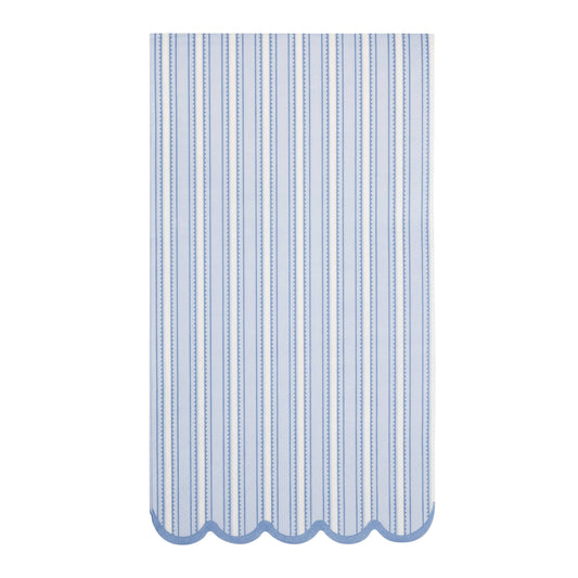 Blue striped dinner napkins with vertical pinstripes and scalloped edges, available at Confetti My Party in Toronto