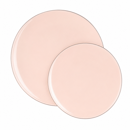 BLUSH & SILVER ROUND REUSABLE DINNER PLATES | 10 PIECES