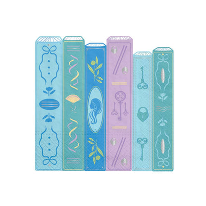 Set of decorative book-shaped markers with unique designs on a white background