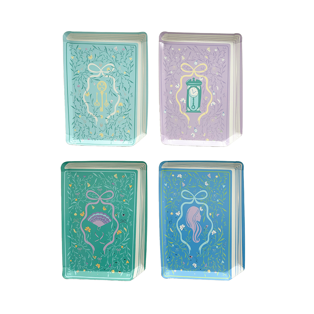 book club die-cut dinner plates - pack of 8  in 4 designs.