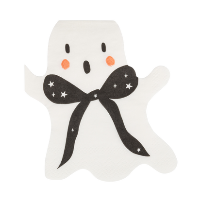 Booquette ghost shaped cocktail napkin with black bow