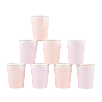broderie anglaise lace multi cups by meri meri in pink and peach pack of 8 