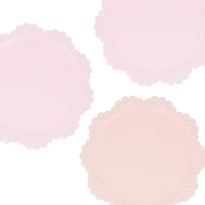 broderie anglaise multi dinner plates by meri meri pack of 8 in two colours pink and peach