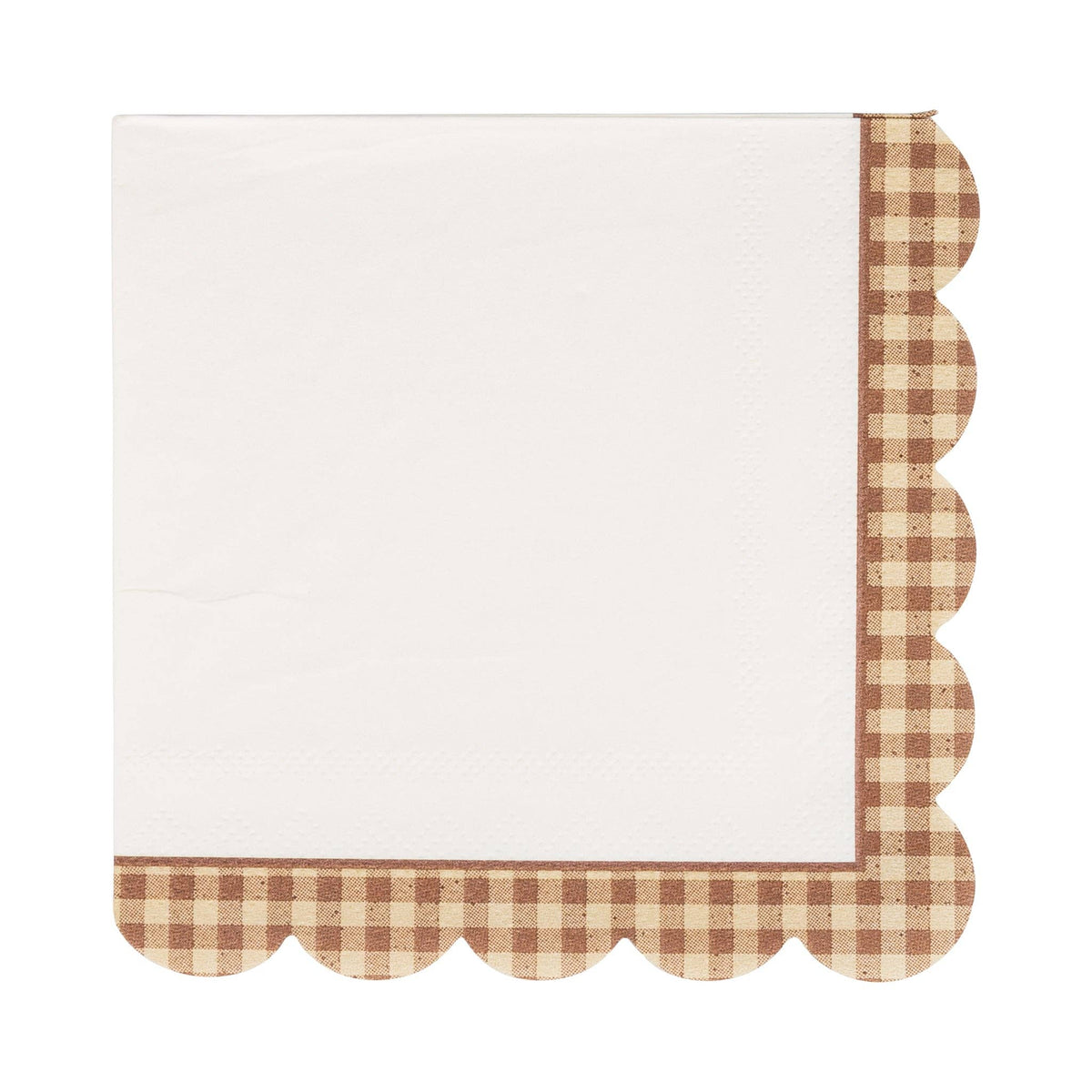 Brown gingham scalloped cocktail napkins with cream centre