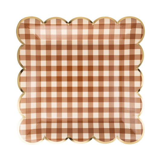 BROWN GINGHAM SCALLOPED PLATES
