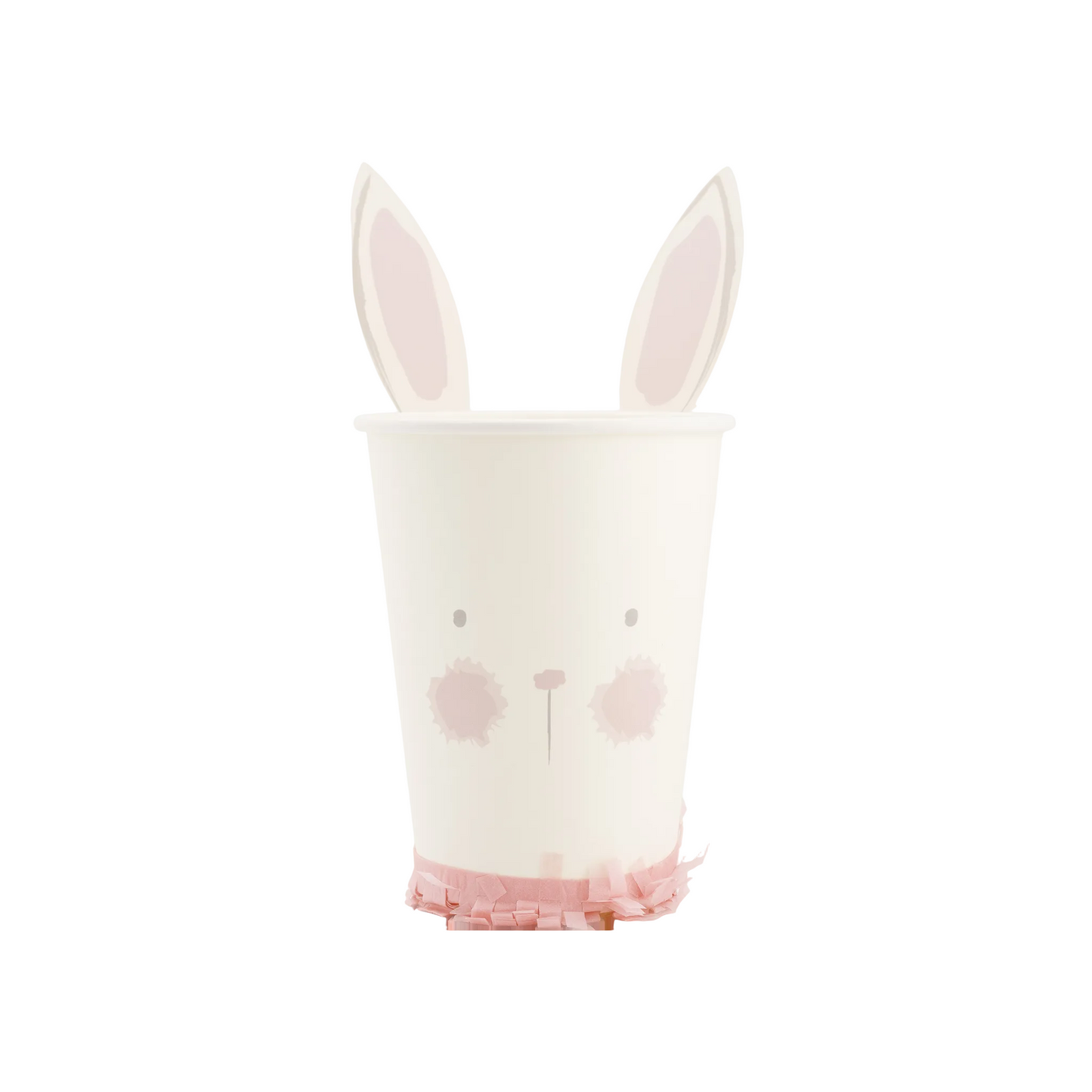 Single bunny Easter paper cup with pink face details and fringe base, available in Toronto