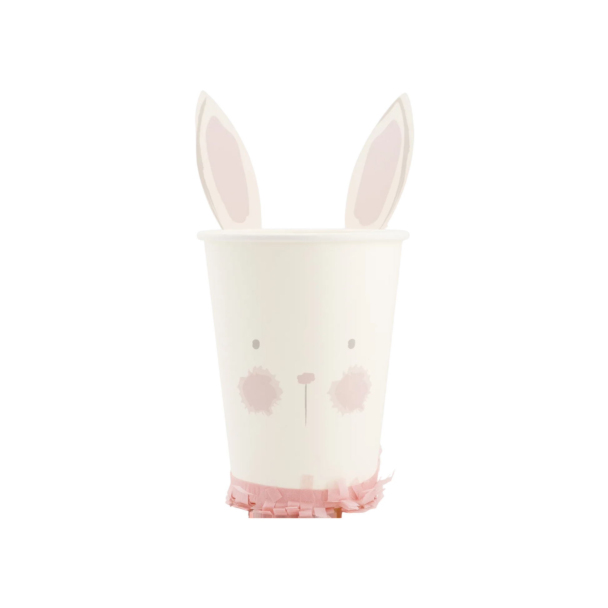 Single bunny Easter paper cup with pink face details and fringe base, available in Toronto