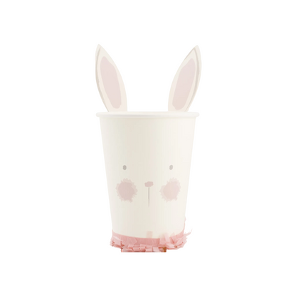 Single bunny Easter paper cup with pink face details and fringe base, available in Toronto