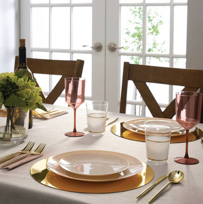 LINEN & GOLD ROUND REUSABLE DINNER PLATES | 10 PIECES