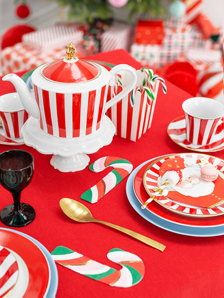 classic christmas table setting with red and white decor