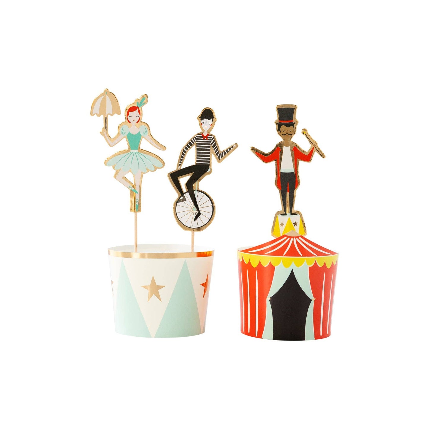 Carnival cupcake kit with circus-themed toppers and baking cups styled for a Toronto birthday party.