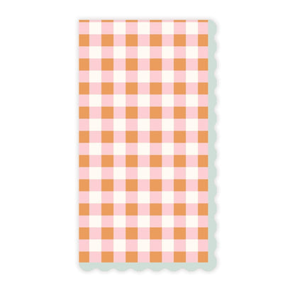 Carrot patch gingham dinner napkins with scalloped edges, sold in Toronto at Confetti My Party