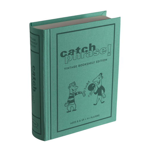 Catch Phrase vintage bookshelf edition in fabric-wrapped book style case, perfect for word game nights in Toronto. Ships across Canada and USA.