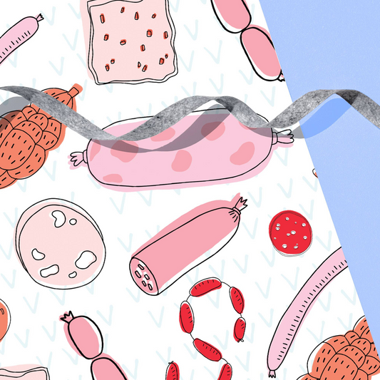 gift wrap sheet with cured meats illustrations