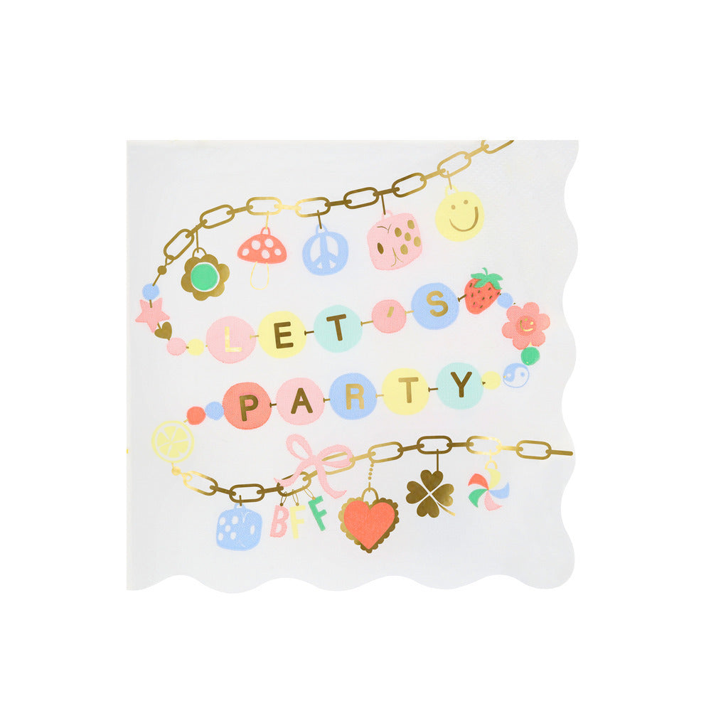 Meri Meri charmed large napkins featuring pastel charm bracelet designs and playful icons, available at our Toronto party shop.