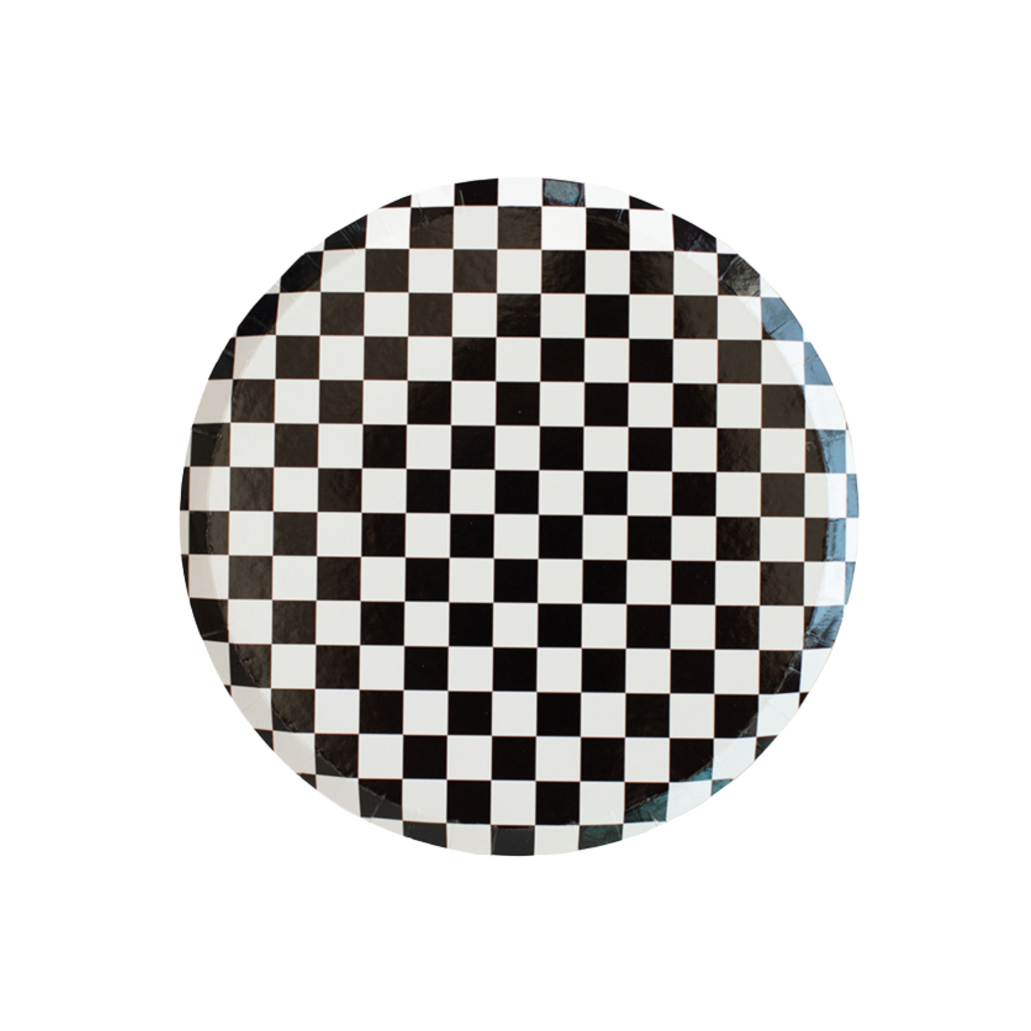 black and white checkered dessert plate on white background