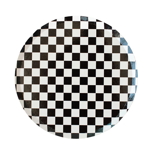 black and white checkered dinner plates