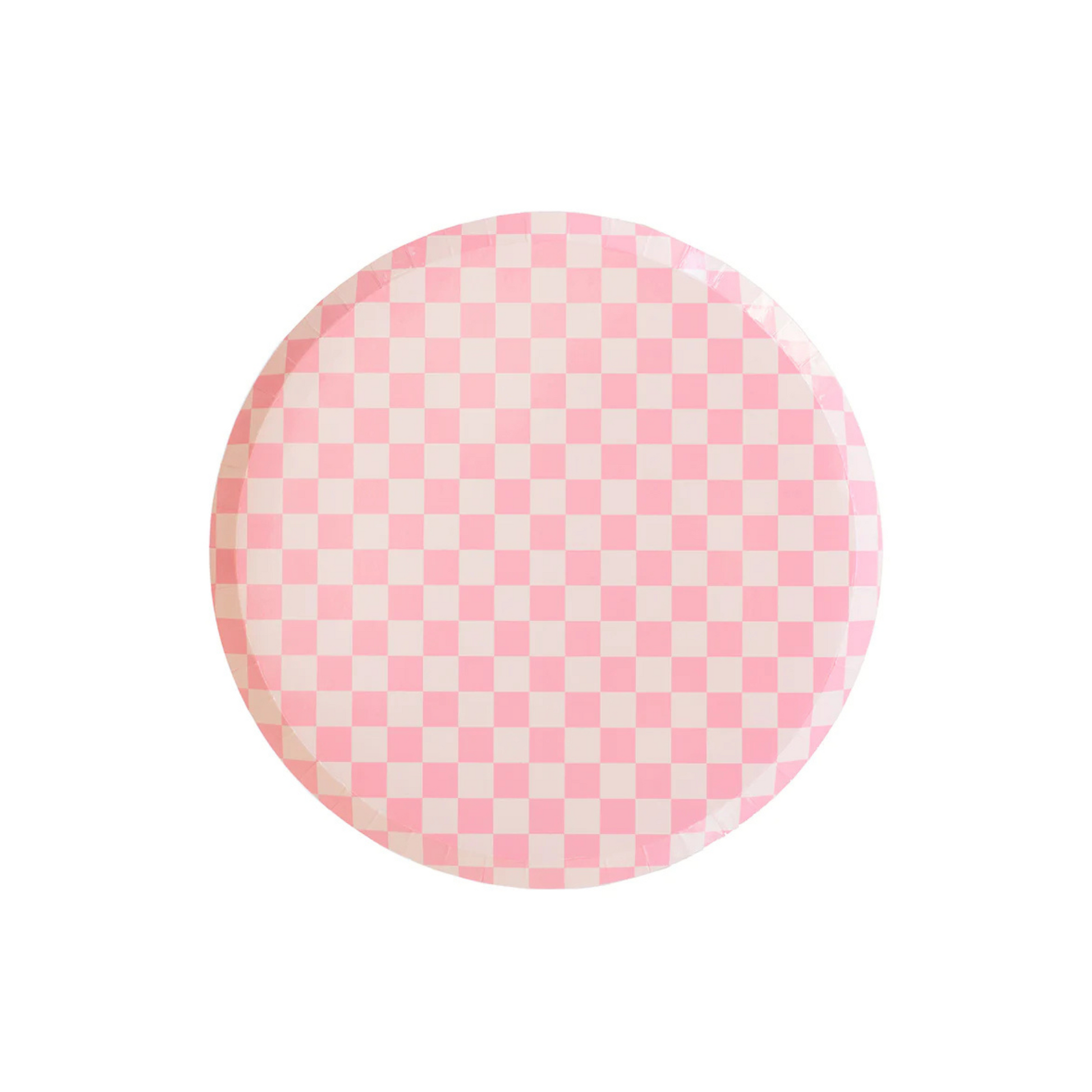 pink checkered dessert plate on white background