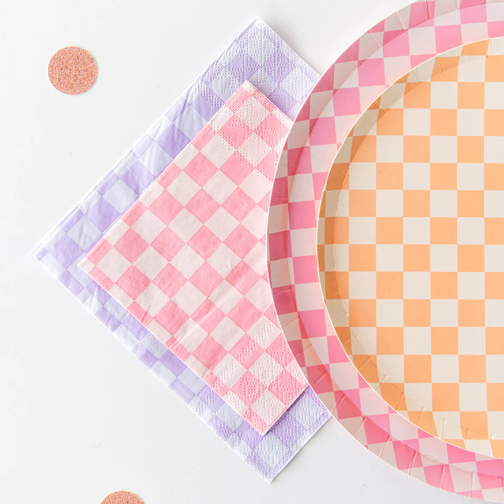 pink and white checkered dinner plates by Jollity & co