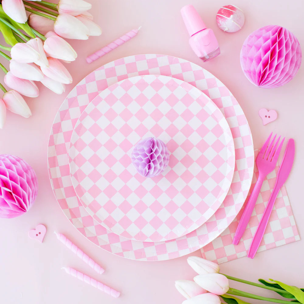 check it tickle me pink large plates by Jollity & co.