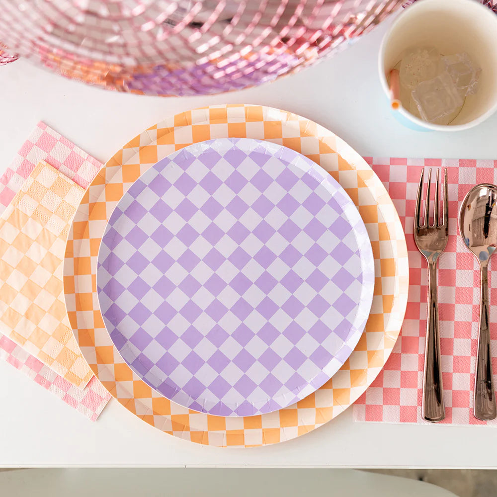 checkered peaches and cream dinner plates by Jollity & co
